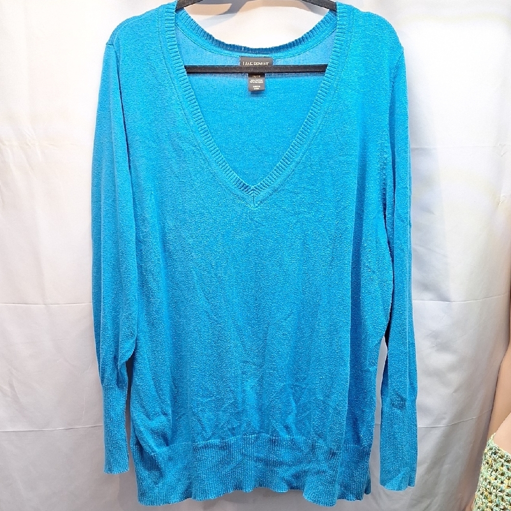 Lane Bryant Blue V-Neck Sweater Relaxed Fit
